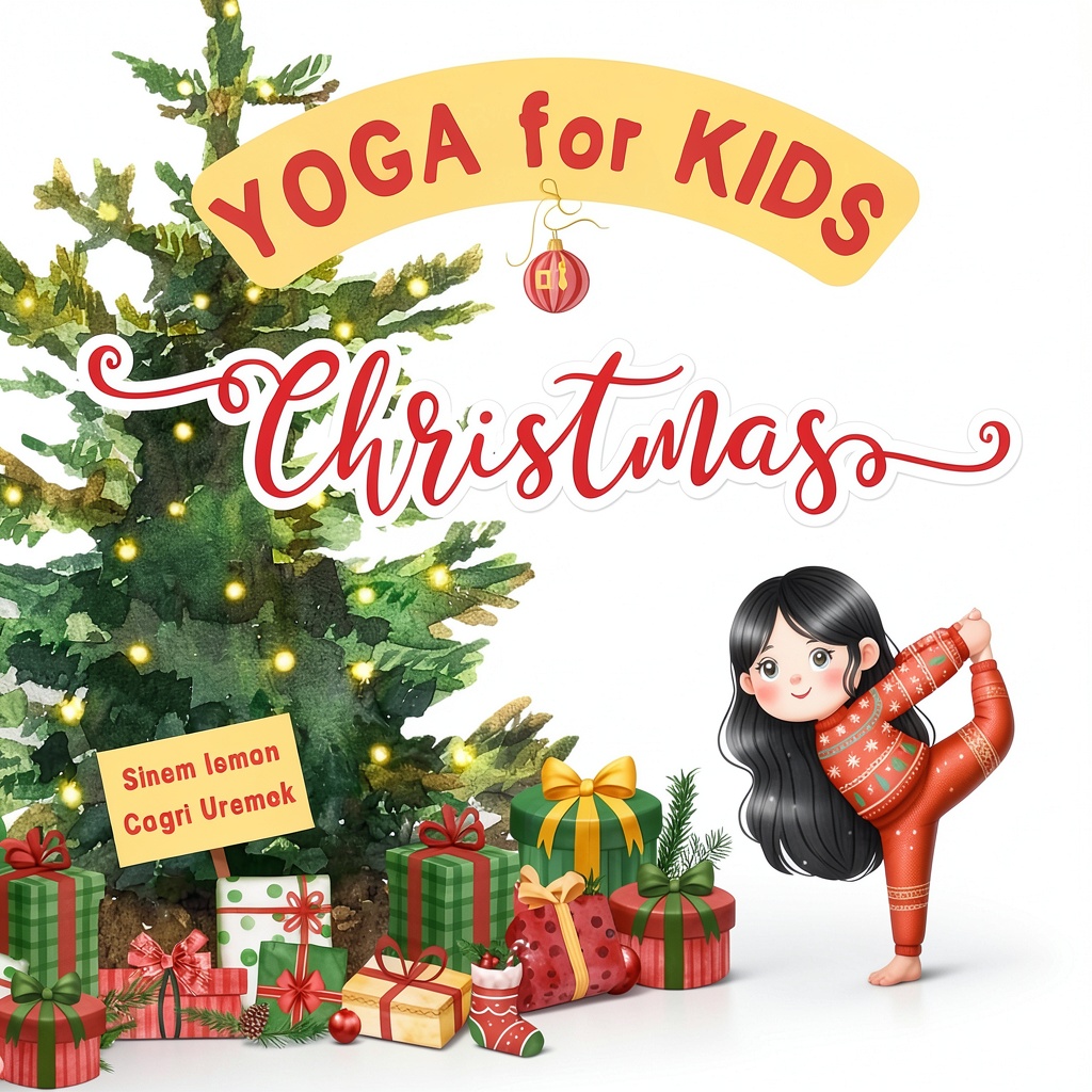 Child practicing yoga pose from the holiday ebook on a beach towel