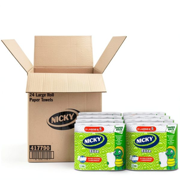Nicky Elite Adapt-A-Size Paper Towels 24 Large Rolls Plastic-Free Pack-5